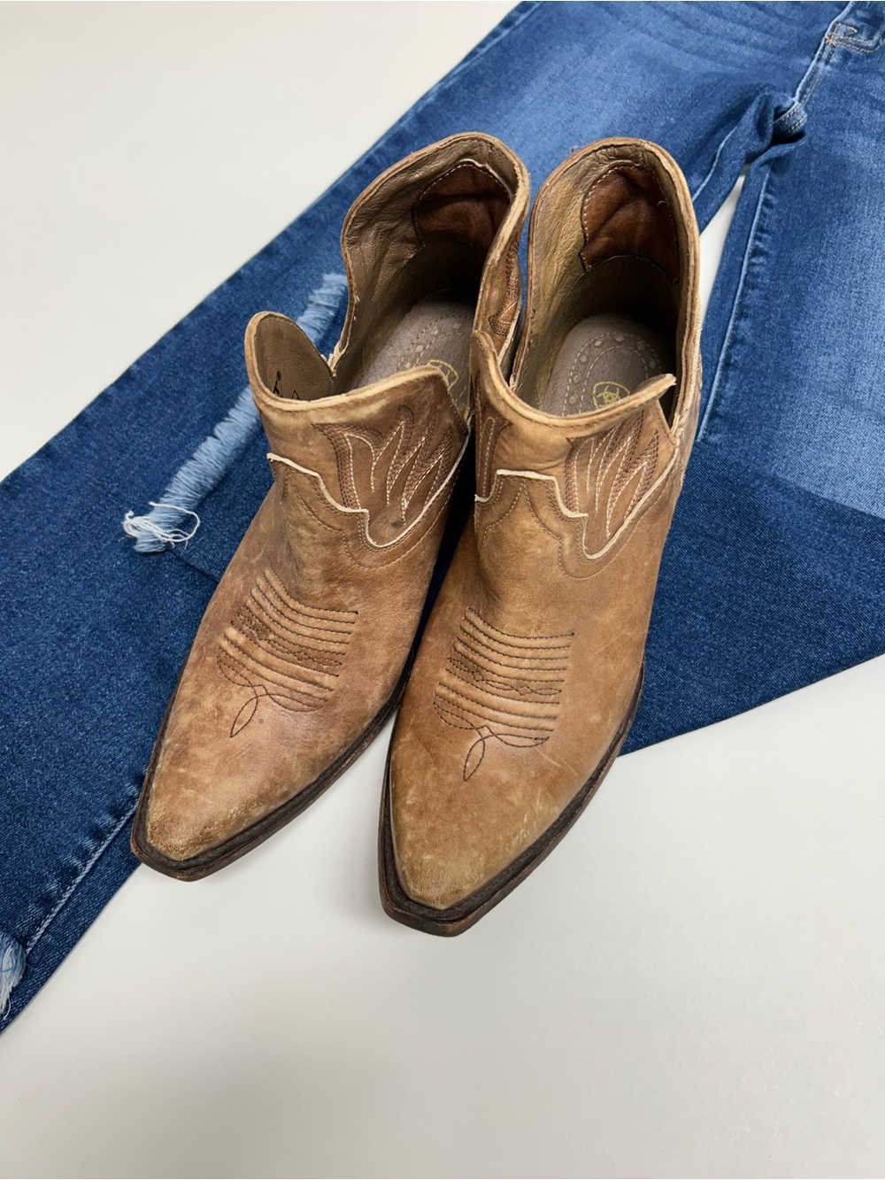 Ariat Brown Suede Western Cutout Ankle Booties - Picture 6 of 10